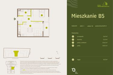 Rzut - Mieszkanie na sprzedaż 2 pokoje o powierzchni 48,39 m² - numer B5 w Osiedle Imbramowskie