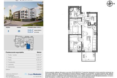 Rzut - Mieszkanie na sprzedaż 3 pokoje o powierzchni 53,39 m² - numer 29 w Balantia