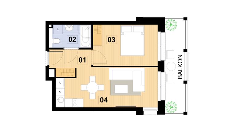 Rzut - Mieszkanie na sprzedaż 2 pokoje o powierzchni 37,49 m² - numer L17 w Green Park Resort III