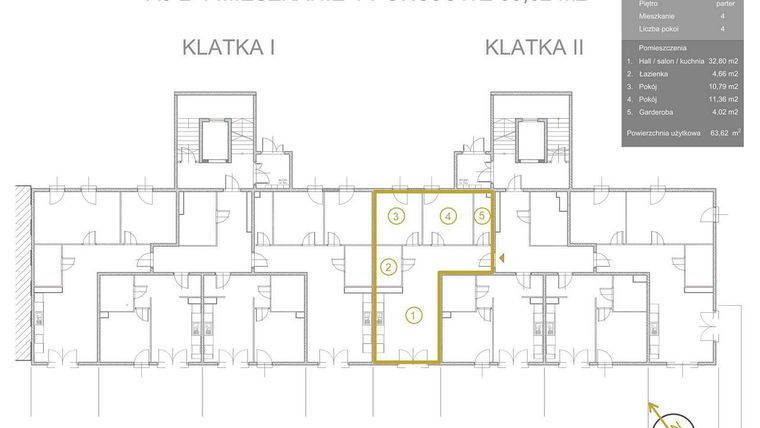 Rzut - Mieszkanie na sprzedaż 4 pokoje o powierzchni 63,62 m² - numer A3-2-4 w Vidok Residence - etap III