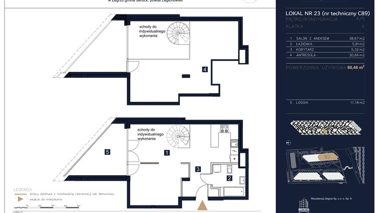 Rzut - Mieszkanie na sprzedaż 3 pokoje o powierzchni 80,46 m² - numer C89 w Rezydencja Zegrze etap II