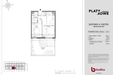 Rzut - Mieszkanie na sprzedaż 2 pokoje o powierzchni 38,88 m² - numer A.01 w Osiedle Platynowe