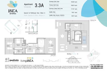 Rzut - Mieszkanie na sprzedaż 2 pokoje o powierzchni 79,91 m² - numer 3.3A w Isea - Estepona