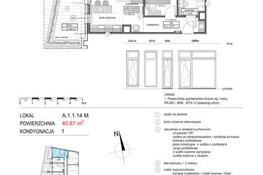 Rzut - Mieszkanie na sprzedaż 2 pokoje o powierzchni 41,16 m² - numer A.1.1.14M w Mikołajki Apartamenty