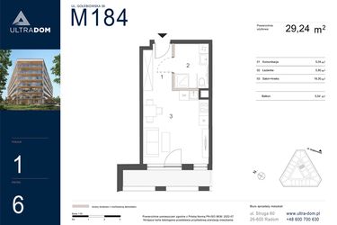 Rzut - Mieszkanie na sprzedaż 1 pokój o powierzchni 29,24 m² - numer M184 w Ultradom