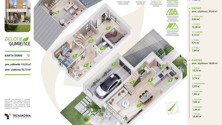 Rzut - Dom na sprzedaż 5 pokoi o powierzchni 110,55 m² - numer 7B w Zielone Gumieńce