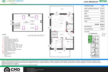 Rzut - Mieszkanie na sprzedaż 3 pokoje o powierzchni 85,45 m² - numer M16A w Leśne Tarasy etap IIIA