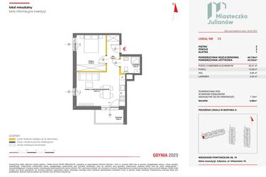 Rzut - Mieszkanie na sprzedaż 2 pokoje o powierzchni 44,74 m² - numer 13 w Miasteczko Julianów