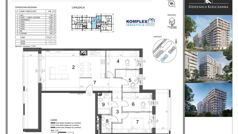 Rzut - Mieszkanie na sprzedaż 5 pokoi o powierzchni 103,25 m² - numer 93 w Dzielnica Kielczanka etap II