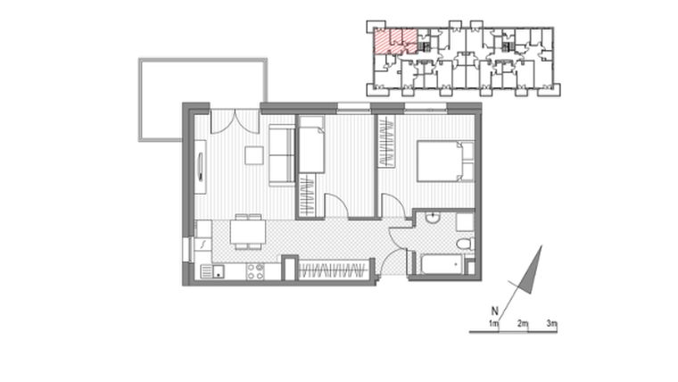 Rzut - Mieszkanie na sprzedaż 2 pokoje o powierzchni 50,63 m² - numer F.39 w Glogera bud. F i G