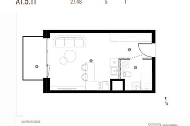 Rzut - Mieszkanie na sprzedaż 1 pokój o powierzchni 27,48 m² - numer A1.5.11 w Belg Apartamenty etap II