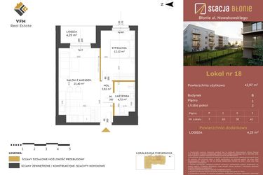 Rzut - Mieszkanie na sprzedaż 2 pokoje o powierzchni 42,07 m² - numer 18 w Stacja Błonie etap II