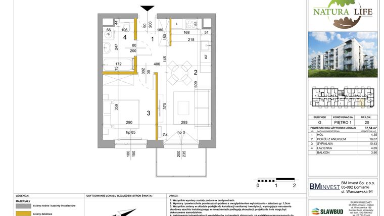 Rzut - Mieszkanie na sprzedaż 2 pokoje o powierzchni 37,71 m² - numer G.20 w Osiedle Natura Life budynki GHI
