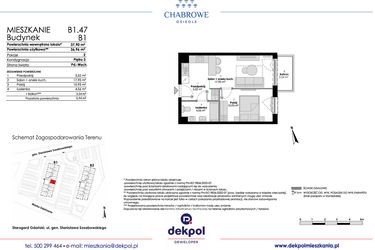 Rzut - Mieszkanie na sprzedaż 2 pokoje o powierzchni 36,96 m² - numer B1.47 w Osiedle Chabrowe