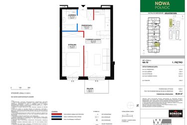 Rzut - Mieszkanie na sprzedaż 2 pokoje o powierzchni 40,44 m² - numer 4A_10 w Nowa Północ etap 2