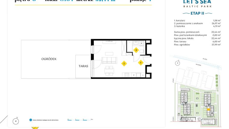 Rzut - Mieszkanie na sprzedaż 1 pokój o powierzchni 32,53 m² - numer G104 w Let's Sea Baltic Park II