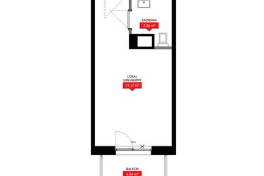 Rzut - Mieszkanie na sprzedaż 1 pokój o powierzchni 25,37 m² - numer A2 228LU w 29L - Apartamenty inwestycyjne
