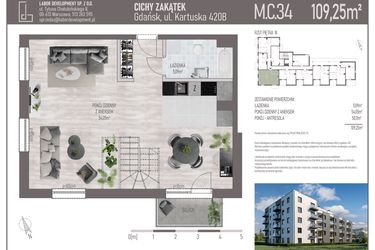 Rzut - Mieszkanie na sprzedaż 4 pokoje o powierzchni 109,25 m² - numer M.C.34 w Cichy Zakątek