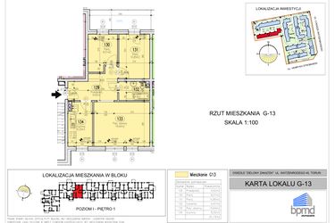 Rzut - Mieszkanie na sprzedaż 3 pokoje o powierzchni 61,15 m² - numer G-13 w Zielony Zakątek - bud. G