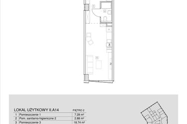 Rzut - Mieszkanie na sprzedaż 1 pokój o powierzchni 28,9 m² - numer II.A.14 w Krakowska 35 - Apartamenty Inwestycyjne