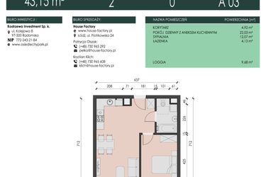 Rzut - Mieszkanie na sprzedaż 2 pokoje o powierzchni 43,15 m² - numer 3 w Osiedle City Park
