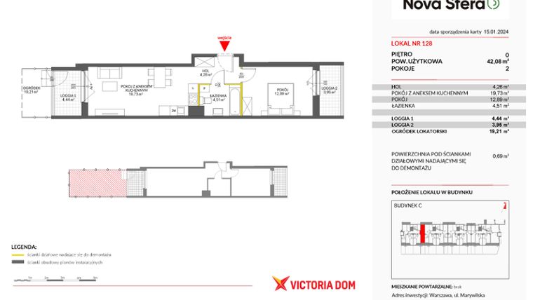 Rzut - Mieszkanie na sprzedaż 2 pokoje o powierzchni 42,08 m² - numer 128 w Miasteczko Nova Sfera 3