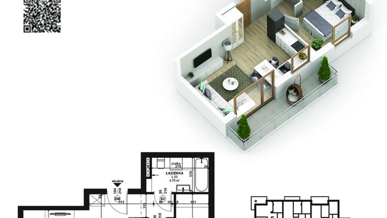 Rzut - Mieszkanie na sprzedaż 1 pokój o powierzchni 36,82 m² - numer 20 w Piano Park etap V