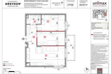 Rzut - Mieszkanie na sprzedaż 3 pokoje o powierzchni 58,3 m² - numer M41 w Apartamenty Pustułeczki
