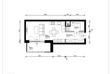 Rzut - Mieszkanie na sprzedaż 1 pokój o powierzchni 32,78 m² - numer B.1.22.1a w ATRIUM