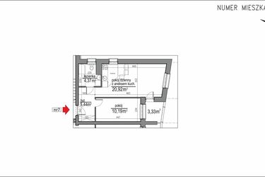 Rzut - Mieszkanie na sprzedaż 2 pokoje o powierzchni 40,92 m² - numer 3m.7 w Osiedle Rytm etap 2