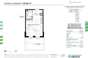 Rzut - Mieszkanie na sprzedaż 1 pokój o powierzchni 30,98 m² - numer AC0086 w Orneko