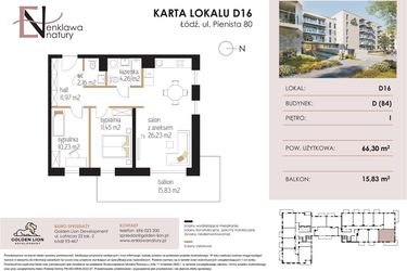 Rzut - Mieszkanie na sprzedaż 3 pokoje o powierzchni 66,3 m² - numer D16 w Enklawa Natury