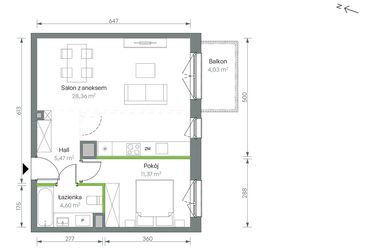 Rzut - Mieszkanie na sprzedaż 2 pokoje o powierzchni 49,8 m² - numer 3/B/3/56 w Oliwska Vita