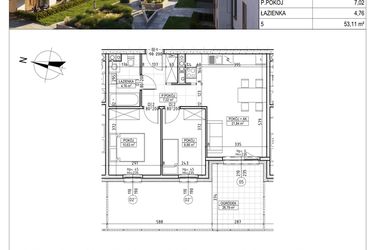 Rzut - Mieszkanie na sprzedaż 3 pokoje o powierzchni 53,11 m² - numer M.B8.00.28 w Osiedle Harmonia bud. B8