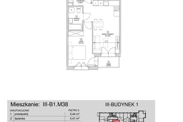 Rzut - Mieszkanie na sprzedaż 2 pokoje o powierzchni 40,48 m² - numer III-B1.M38 w Strefa Cegielnia 3