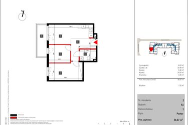 Rzut - Mieszkanie na sprzedaż 3 pokoje o powierzchni 56,67 m² - numer 2 w Mochtyńska 56