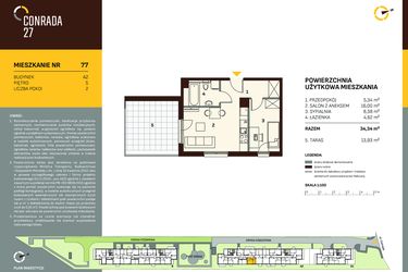 Rzut - Mieszkanie na sprzedaż 2 pokoje o powierzchni 34,34 m² - numer A2.77 w Conrada 27