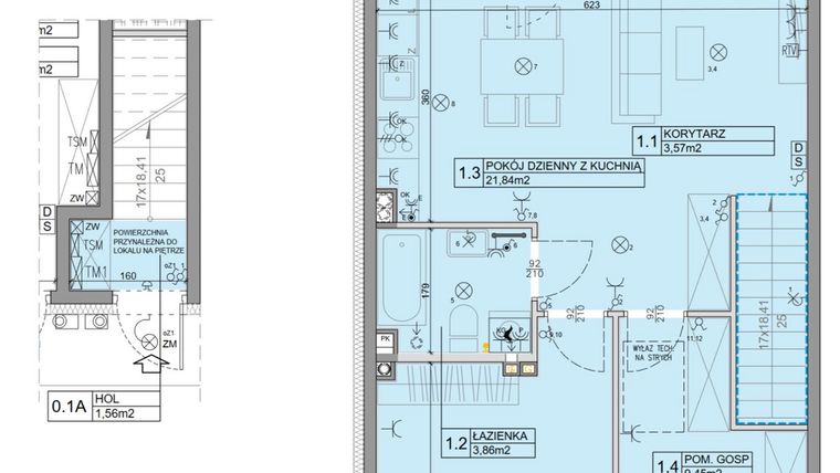 Rzut - Mieszkanie na sprzedaż 3 pokoje o powierzchni 56,07 m² - numer 82 w Manufaktura Marki 2 etap IV