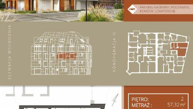 Rzut - Mieszkanie na sprzedaż 2 pokoje o powierzchni 57,32 m² - numer B.2.2 w Browar Jedności