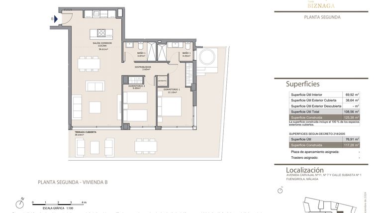 Rzut - Mieszkanie na sprzedaż 2 pokoje o powierzchni 125 m² - numer 2B w Torre Biznaga