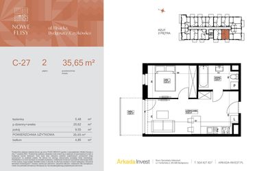 Rzut - Mieszkanie na sprzedaż 2 pokoje o powierzchni 35,65 m² - numer M27_NF.c w Nowe Flisy II