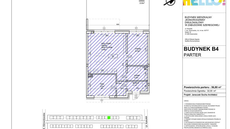 Rzut - Mieszkanie na sprzedaż 3 pokoje o powierzchni 56,8 m² - numer B4.1 w HELLO! KUKUŁKI bud. B