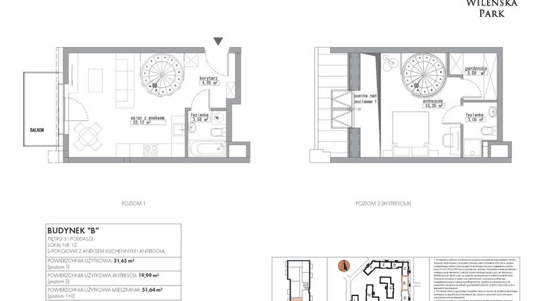 Rzut - Mieszkanie na sprzedaż 2 pokoje o powierzchni 51,64 m² - numer B12 w Wileńska Park