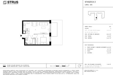 Rzut - Mieszkanie na sprzedaż 2 pokoje o powierzchni 40,03 m² - numer 1.A35 w Staszica 3