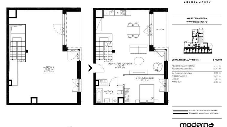 Rzut - Mieszkanie na sprzedaż 4 pokoje o powierzchni 123,35 m² - numer 605 w Chronos