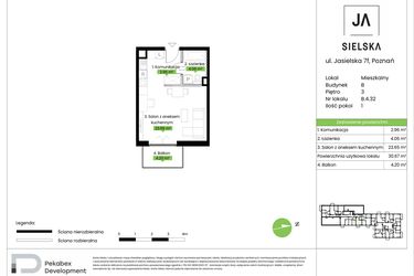 Rzut - Mieszkanie na sprzedaż 1 pokój o powierzchni 30,67 m² - numer B.4.32 w JA_SIELSKA V