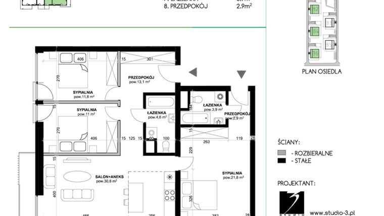 Rzut - Mieszkanie na sprzedaż 4 pokoje o powierzchni 96,1 m² - numer M53 w Eko Park