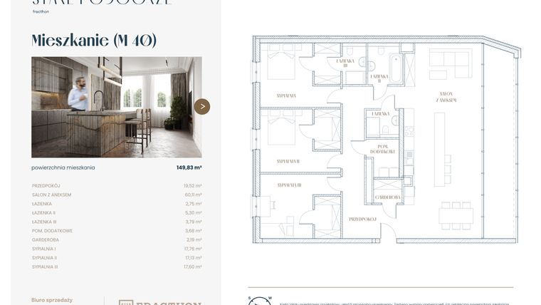 Rzut - Mieszkanie na sprzedaż 4 pokoje o powierzchni 148,59 m² - numer M.40 w Stare Podgórze