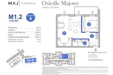 Rzut - Mieszkanie na sprzedaż 2 pokoje o powierzchni 48,94 m² - numer M1.2 w Osiedle Majowe 2.0