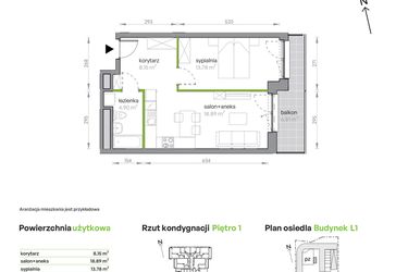 Rzut - Mieszkanie na sprzedaż 2 pokoje o powierzchni 45,72 m² - numer L1/1/8 w Legnicka Vita